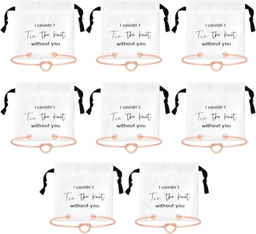 joonnair Pulsera de dama de honor, 8 pulseras de dama de honor, pulsera JGA, bolsa de algodón con cordón I Couldn't Tie the Knot Without You Pulsera de dama de honor Regalos de fiesta de novia (oro