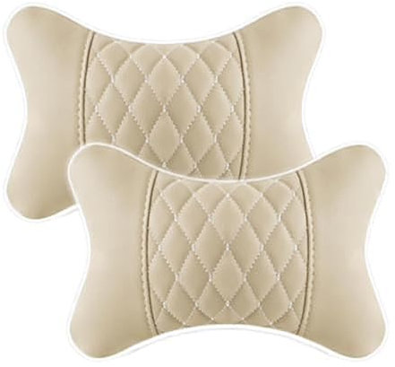 SEGSFGHD Car Headrest Pillow, for Jaguar XJ Car Seat Neck Pillow Leather Car Gadget Seat Headrest Neck Pillow Comfortable Breathable,C/Beige