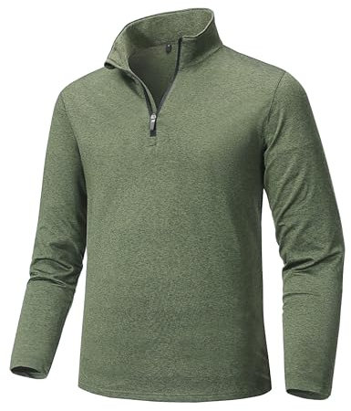 Tansozer Skipullover Herren Atmungsaktiv Langarmshirt Wandern T-Shirt Funktions Longsleeve Golf Pullover 1/4 Zip Fleece Skirolli, Armeegrün, L