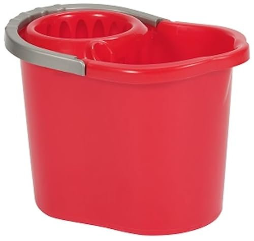 Professional 12L Mop Bucket with Wringer (Red) Colour Coded With Easy Carry Handle for Domestic and Commercial Cleaning Hospital Contract Cleaning Bucket Industrial