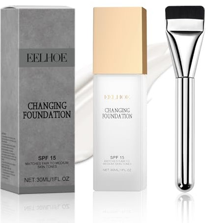 Farbwechselnde Foundation SPF15, Foundation Color Changing, Concealer Abdeckung Feuchtigkeitsspendende Foundation Make up Cream mit Pinsel, für Alle Hauttypen - 30ml