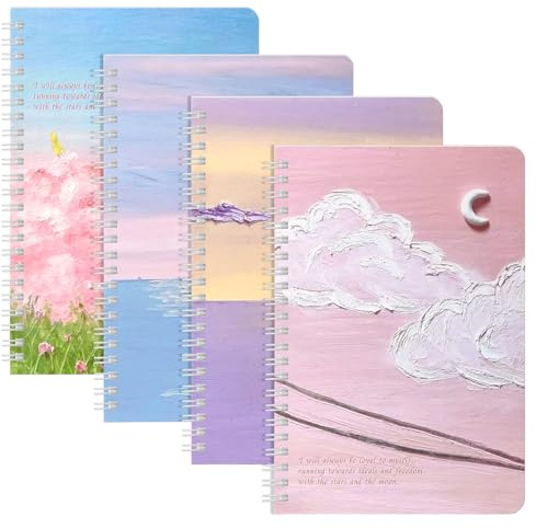 OFFCUP Notizbuch A5 Liniert, 4 Stück Spiralblock Notizheft, 60 Blatt/120 Seiten Notizblock, Notizbücher Schulheft Notebook Spirale Notizblock zum Tagebuch, College, Konferenz, Reise (Glück)