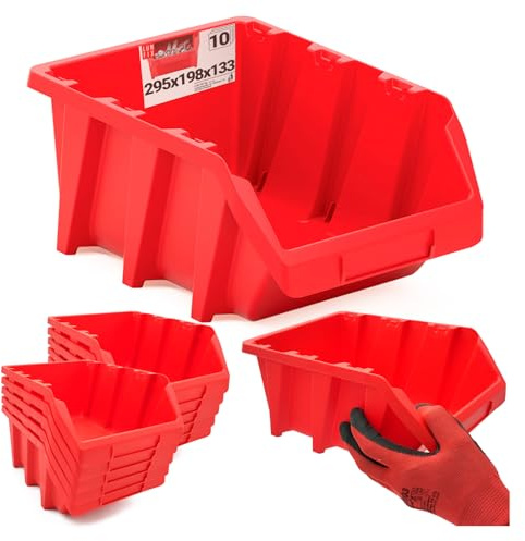 Sortierbox 295×198×133 mm 10 Stk Polypropylen Kunststoff rot | Aufbewahrungsbox, Sichtlagerkasten, Stapelboxen, Sortimentskasten für Schüttenregal & Lagerregal, Aufbewahrung Werkstatt