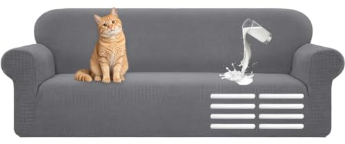 Hengrongshen Couch Überzug L Form, Universal Sofahusse 1/2/3/4 Sitzer mit Wasserdicht & Anti-Falten, Sofa Überzug für Sofa Cover L Shape, U Shape, Universal Sofaüberzug (4 Sitzer, 230-300cm, Hellgrau)