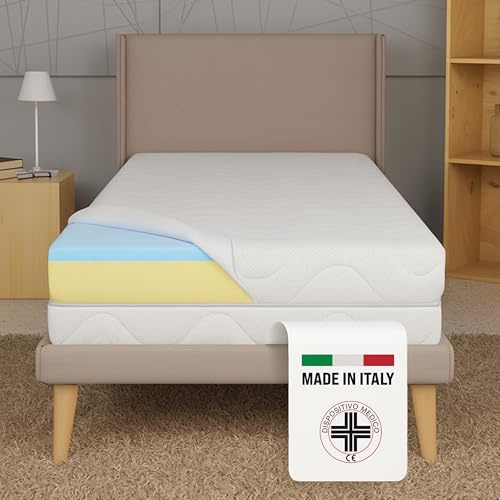 Dream Materasso Singolo 80x190 Memory e Water Foam altezza 22cm Certificato Dispositivo Medico - Materasso Singolo 80x190 Traspirante con Rivestimento Sfoderabile Argento Antibatterico - Made in Italy