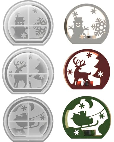 WIKIMO 3 Stück Silikonformen Gießformen Weihnachten für Weihnachtsmann, Rentier, Weihnachtsschneemann,Epoxidharz Formen Gießformen Silikon Kerzenhalter Gips zum Gießen