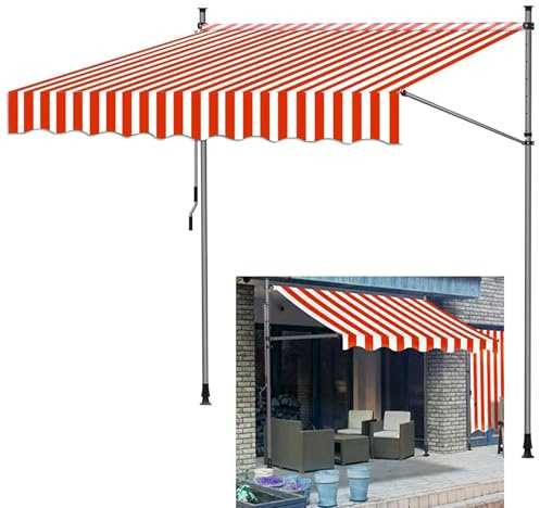 Ausziehbare Markise, 250 x 120 cm, ohne Bohren, Terrassenüberdachung mit Kurbel, Outdoor-Sonnenschutz für Garten, Balkon, Hinterhof, Rot / Weiß, perfekt für Decks und Terrassen