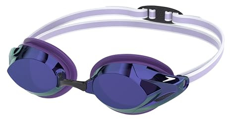 Speedo Women’s Vanquisher 3.0 Mirror Swim Goggles – Purple | Anti-Fog, UV Protection, Ocular 360 Lens, Women’s Racing Fit