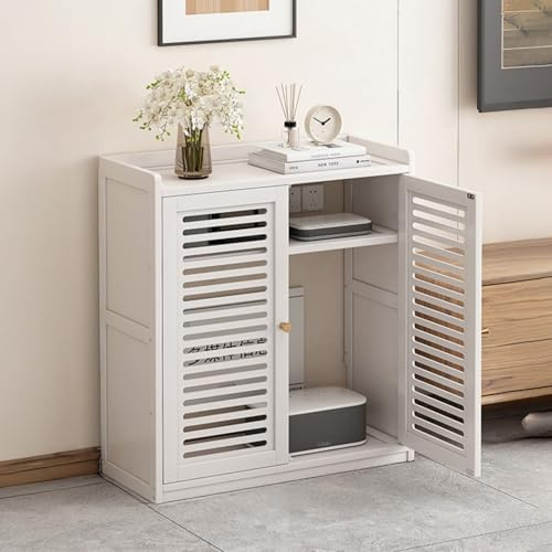 CTREVL WLAN-Router Aufbewahrungsschrank, Bodenstehende Router Schrank mit Verstellbarem Regal, Steckdosen- und Kabelmanagement-Organizer für Zuhause Büro Wohnzimmer(Weiß,59x25x67cm)