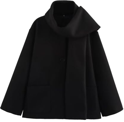 Dyhxuan Wolljacke Damen Schal-Kragen Wollmantel Einfarbig Wollmischung Winterjacke Elegant Einreihiges Jacke Langarm Wintermantel Warm Mantel für Herbst Winter