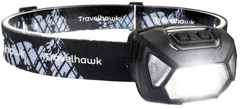 TravelHawk Linterna frontal LED de 2000 lúmenes – Linterna frontal recargable con 8 modos de luz, luz roja y luz de advertencia, 90 ° ajustable, resistente al agua, para camping, correr, correr y