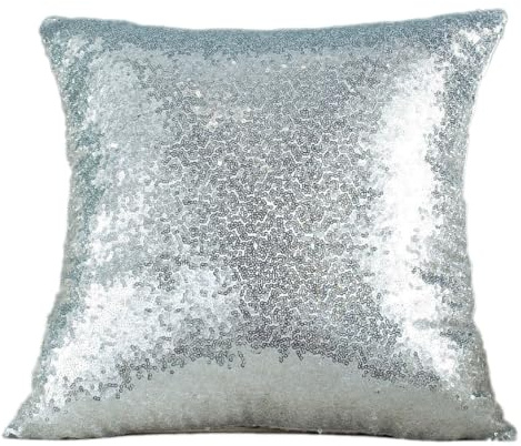 2er Set 45x45cm Kissenbezug,Glitzer Pailletten Kissenhülle Deko für Kissen Sofa Bett Wohnzimmer Büro,Abnehmbarer Bezug mit Reißverschluss,Weich Stoff Kopfkissenbezug für Weihnachten,Silber