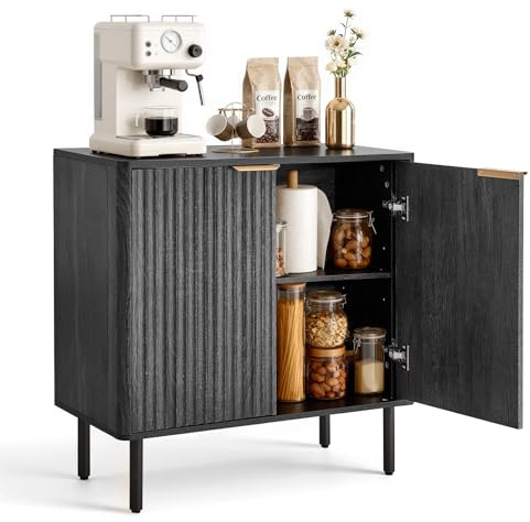 VEVOR Aparador de Estilo Medieval, con 2 Estantes, Ideal para Salón, Recibidor o Cocina, 80 x 37,5 x 80 cm. Color Negro Dorado, para Guardar Una Cafetera, Vajilla, Fotos y Objetos Decorativos