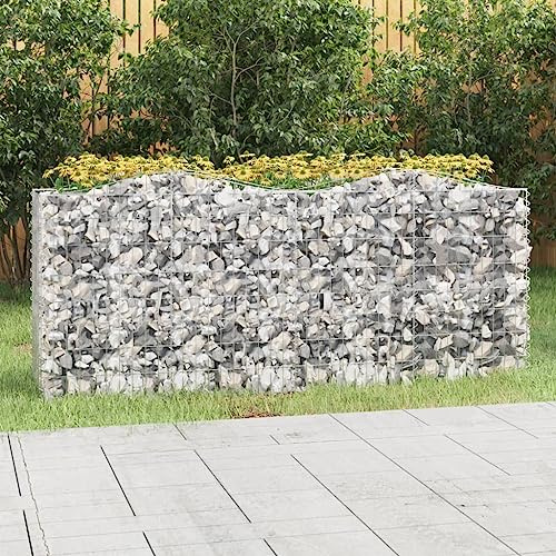 Gabionen-Hochbeet mit Hochbogen, 200x50x100 cm, verzinktes Eisen, robust für Garten & Terrasse, ideal für Blumen & Pflanzen, langlebige Gartenbegrenzung