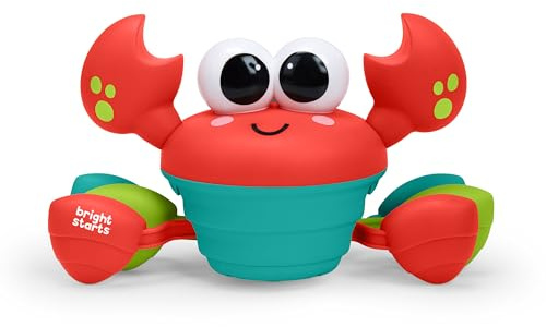 Bright Starts Rockin’ Crawling Crab, Krabbe Baby Spielzeug, Interaktives Krabbelspielzeug mit Musik & Tanz, mit Hindernissensor, fördert Motorik, Tummy Time Spielzeug Ab 6 Monaten, Rot
