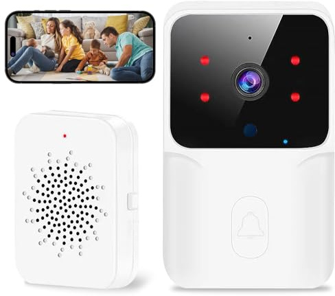 Timbre Vídeo WiFi 1080P HD,Cámara Visión Nocturna y Detección de Movimiento | Audio Bidireccional y Fácil Instalación Sin Obras, Seguridad Inteligente para tu Hogar