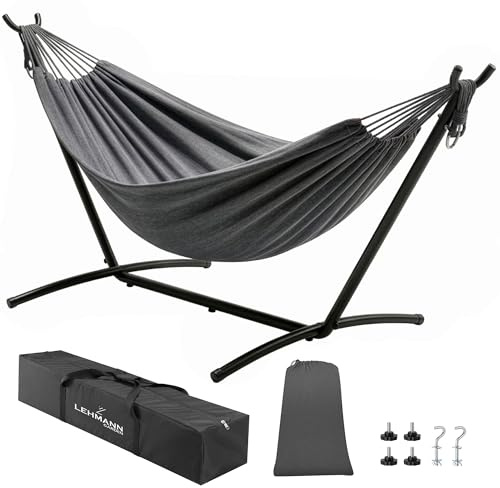LEHMANN Hamac avec Support en Acier, Capacité de Charge 200 kg, pour 2 Personnes, Pliable et Transportable avec Sac de Transport, idéal pour Camping, Jardin et Balcon