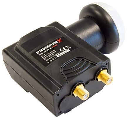 Premium X Deluxe Twin LNB – 2-Fach LNC Kopf mit LTE-Filter – SAT PLL Technik – 2 Teilnehmer – Digital UHD 4K 8K Full HD 3D – vergoldete Kontakte - Wetterschutz – Schwarz