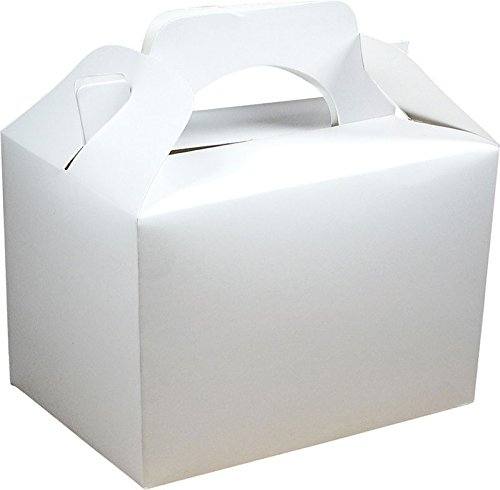 Diamante Crafts 10 Party Boxes Solid Colour Plain Cardboard Lunch Food Loot Treat Box 20 Colours (10 Plain - White)