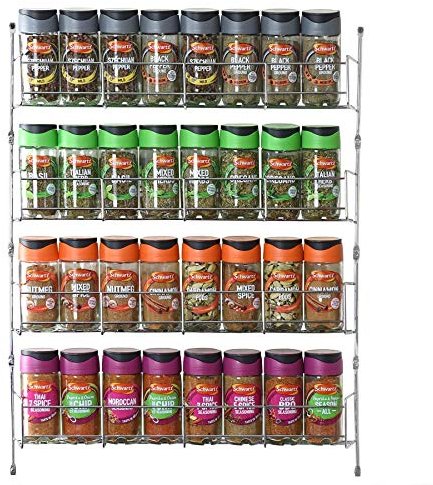 Vinsani 1/2/3/4/5/6 Tier Spice Racks Organiser - 4 Tier Flexible Herb Spices Condiments Jar Cupboard Wall Mounted Hanging Storage with Adhesive Stickers & Screws For Pantry Kitchen (Silver)