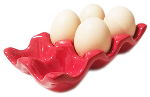 Bealuffe Huevera de porcelana, soporte para huevos, frigorífico, huevera con capacidad para 6 huevos (rojo)
