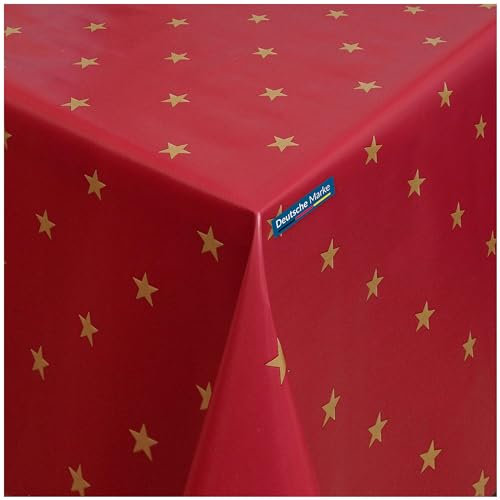 TEXMAXX® Wachstuchtischdecke Weihnachten versch. Größen - 240 x 140 cm/abwaschbare Tischdecke/Wachstischdecke/Weihnachts Wachstuch Tischdecke in Rot-Gold