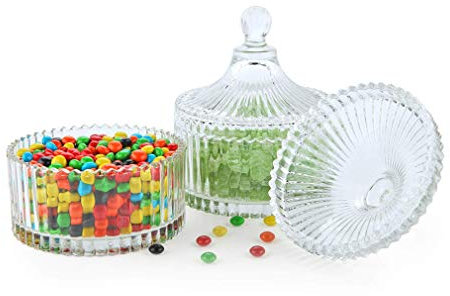 2 pots de bonbons en verre avec couvercle bol de bonbons décoratif recouvert de cristal, bocal de rangement