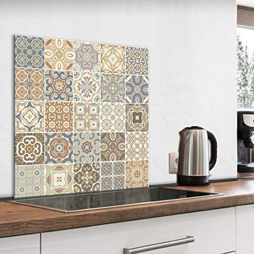 murando Glass Splashback for Kitchen Backsplash Cooker Protector Tempered Glass Decorative Wall Art Panel Heat Resistant Graphic 80x80 cm / 32x32 Tiles Mosaic f-B-0300-aq-a