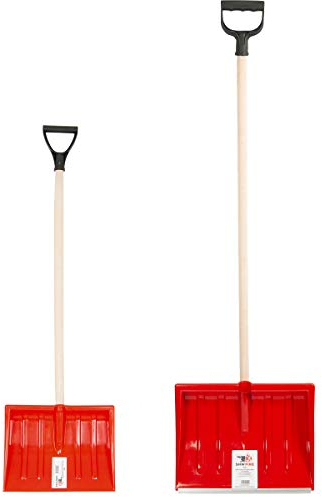 SHW-FIRE Schneeschieber-Set: 2 Größen, 75 cm und 128 cm, Kunststoff D-Griff, Buchenholzstiel, Ideal für Kinder