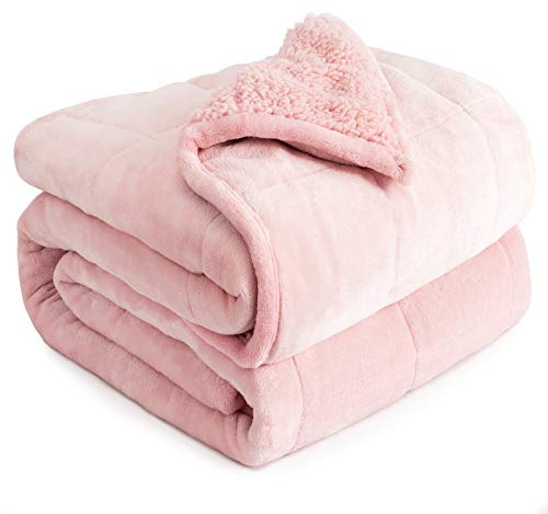 Cottonblue Sherpa-Fleece-Gewichtsdecke, 5,4 kg, Flanell, gemütliche Plüschdecken, Flauschige Flanell-Bettwäsche, Überwurf für Doppelbett, weiche Decke für Sofa, Bett, 122 x 183 cm, Blush Pink