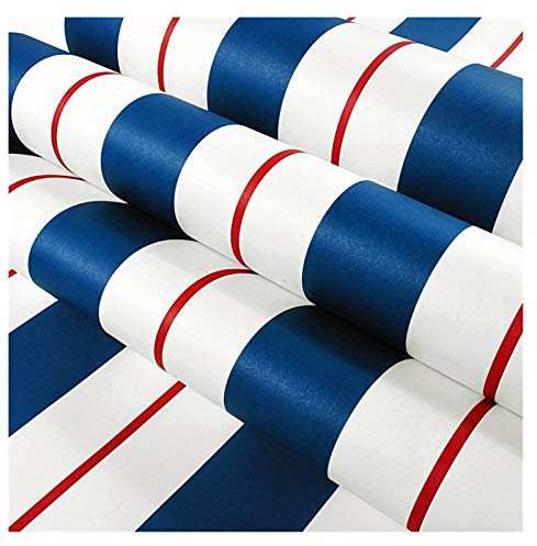 LIANYG Tapete, modern, schlicht, dunkelblau, mediterrane Streifen, Tapete, Kinder, Jungen, Schlafzimmer, Hintergrund, Wand, umweltfreundlich, Vlies, 3D-Wandpapier, selbstklebende Tapete (Farbe 53 cm x