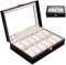 TWBEST Scatola Porta Orologi,Scatola per orologi con 12 Scomparti,Organizer per orologi con specchio,Cuscinetti Rimovibili,Scatola di orologi con Fibbia in Metallo,Nera pelle