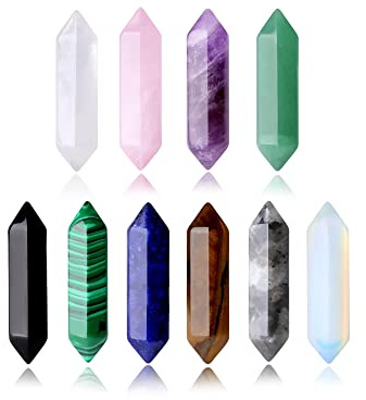 Piedras de varita de cristal curativo natural de 7 chakras, colgante de reiki, gemas reales a granel, puntos hexagonales, meditación, meditación, meditación, decoración, colección de escritorio