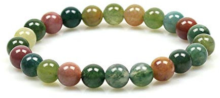 MJDCB Bracelet Agate Indienne Naturelle 8mm Perle Pierre de Protection Puissante