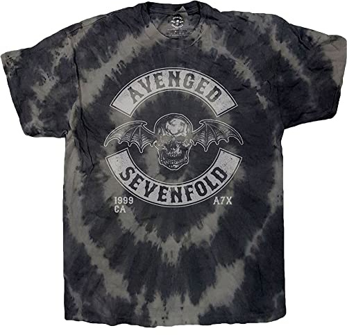 Avenged Sevenfold T Shirt Deathbat Crest offiziell Unisex Dip Dye Charcoal Grau M