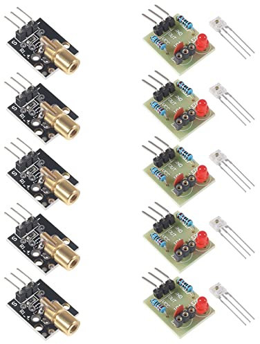 Coliao 5pcs Laser Sensor Module Non-Modulator Tube Laser Receiver Module with 5pcs KY-008 650nm Laser Transmitter Module