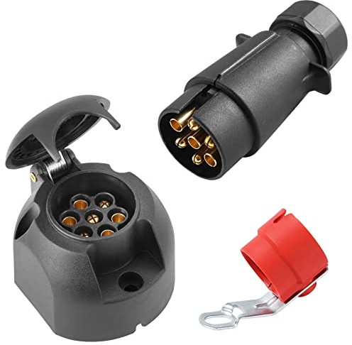 SPARKMOTO Spina Rimorchio 7 Poli E Presa Rimorchio 7 Poli, 12V Spina E Presa Rimorchio 7 Poli Impermeabile Connettori Rimorchio,Presa 7 Poli Rimorchio Spina 7 Poli con Porta Spina rimorchio Rosso