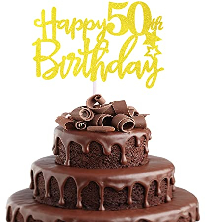Happy 50th Birthday Cake Topper in Glitter Card,Happy Birthday Cupcake Toppers Gold 50th Birthday Party Decor,Glitter Cake Decoration for Birthday Anniversary Party Decorations (50th, Gold)