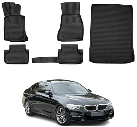 OMAC Fußmatten & Kofferraumwanne Set kompatibel mit BMW 5er G30 2017-2024 Gummi TPE Schwarz 5X