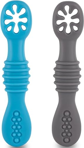 HOMYBABY® Cuilleres Bebe 1er Age - Cuillere Bébé Apprentissage en Silicone Alimentaire LFGB - Pre Cuillere DME bebe - Couverts Adaptés à la Dentition