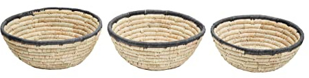Premier Housewares Set of 3 Palm Leaf Baskets with Black Trim/Hamper Baskets For Gifts/Handwoven Basket Gift/Sturdy Picnic Basket/Wicker Basket W25 x D25 x H10cm.