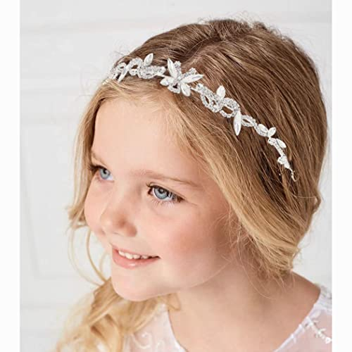 IYOU Blumenmädchen Kopfbedeckung Strass Silber Stirnband Kommunion Abschlussball Hochzeit Braut Haarschmuck Fotografie für Mädchen