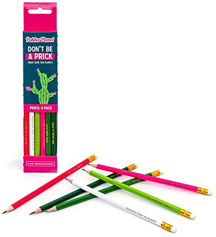 Pukka Pad, Pukka Planet HB Pencils with Eraser Tip – Pack of 6 with Assorted Mottos in Gold – Sustainable and 100% Recyclable Packaging – Cactus