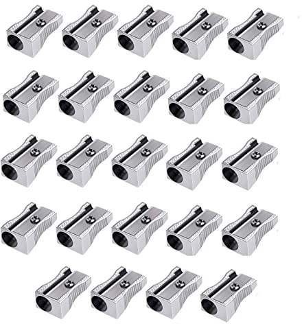 Doppelloch Bleistiftspitzer,24 Stück Anspitzer Mini Bleistiftspitzer Metallkeilspitzer Handheld Aluminiumlegierung Kleine Anspitzer für Schulen Büros Art
