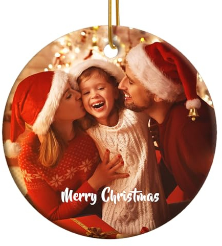 Adornos de Navidad Personalizados con Foto 2025– Adornos de cerámica con Imagen y Texto o Logotipo Personalizados para decoración del árbol de Navidad, niños, mamá, papá,