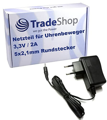Trade-Shop 3,3V 2A Netzteil/Ladegerät/Ladekabel 180cm Länge kompatibel mit Beko Piano Silk Serie, Crystal Serie, Cool Carbon Expert 1 Uhrenbeweger