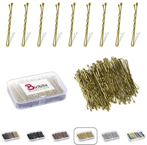 Biribila Bobby Pins 5 cm - 150 Stk Haarnadeln klein - Haarklemmen Damen mit abgerundeten Kanten in einer Aufbewahrungsbox – Hochsteckfrisuren Zubehör Haarnadel, Perfekt zum Stylen - Gold