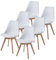 TEENO Pack de 6 Sillas de Comedor Escandinavas, Sillas Blancas de Cocina con Asiento Tapizado y Patas de Madera Maciza de Haya, Diseño Moderno