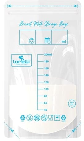 Lorelli Muttermilchbeutel 45 Stück 200ml Füllmenge Doppelzipper für Gefrierfach weiß