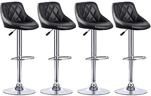 Drumm Lot de 4 Tabourets de Bar,Chaises de Bar Scandinave en Cuir PU,Réglable en Hauteur et Rotative à 360°,Tabourets Hauts avec Dossier et Repose-Pieds(Noir-4)